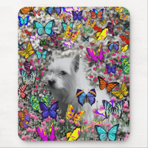 Violet in Butterflies – White Westie Dog Mouse Mat