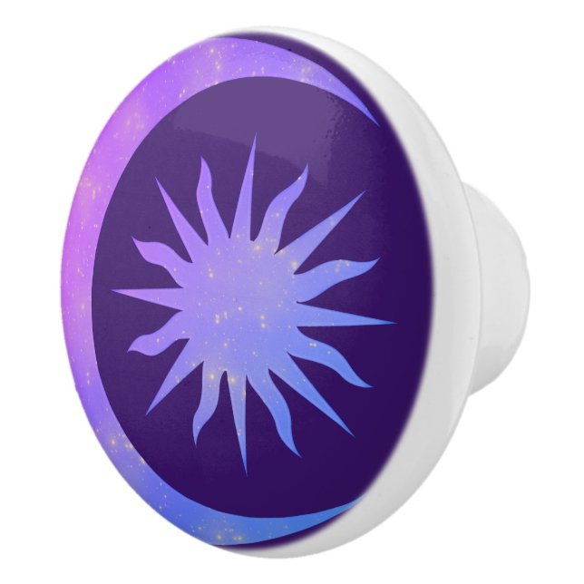 Violet Indigo Purple Moon & Sun Zen Bedroom Ceramic Knob (Right)