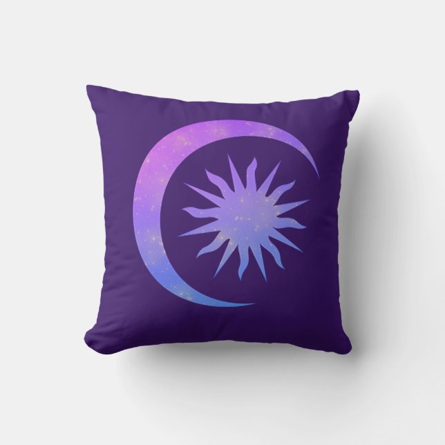 Violet Indigo Purple Moon & Sun Zen Bedroom Cushion (Front)