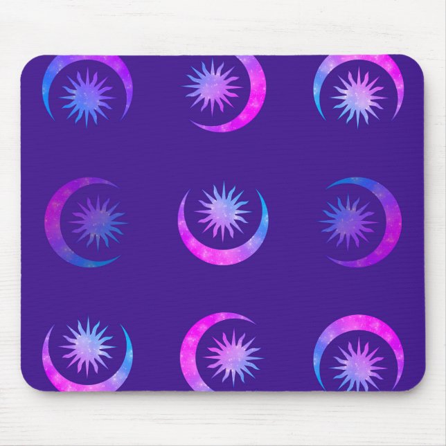 Violet Indigo Purple Moon & Sun Zen Mouse Mat (Front)