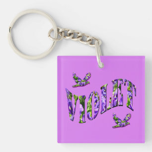 Violet, Ladies Name Made With Purple Pansies, Key Ring