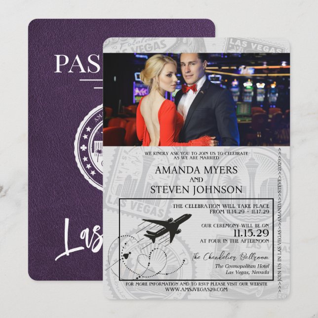 Violet Las Vegas Passport Wedding Invitation (Front/Back)