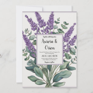 violet lavender and eucalyptus wedding invitations