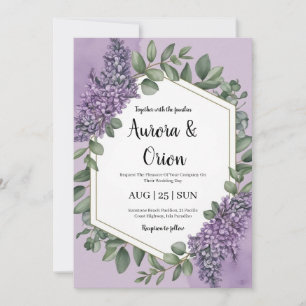 violet lavender and eucalyptus wedding invitations