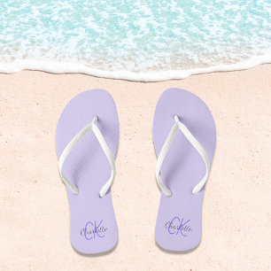 Violet lavender coloured name monogram  flip flops