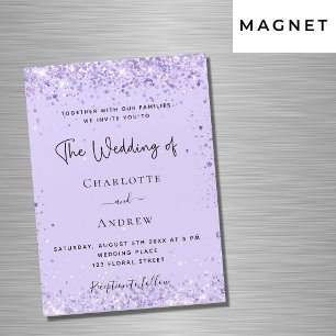 Violet lavender confetti script luxury wedding magnetic invitation