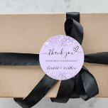 Violet lavender confetti thank you wedding classic round sticker<br><div class="desc">A stylish violet,  lavender coloured background,  decorated with confetti.  With the text: Thank you for sharing our special day,  with a small heart.   Personalise and add your names.</div>