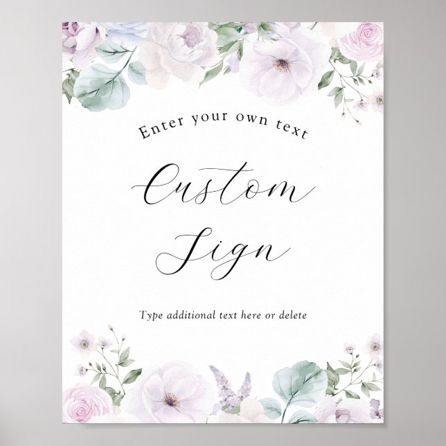Violet Lavender Floral Custom Text Sign (Front)
