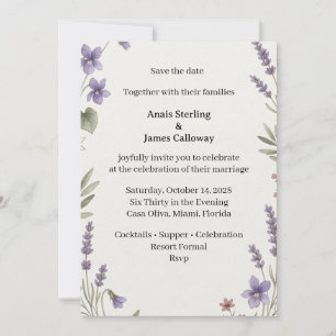 Violet Lavender Floral Save the Date Card