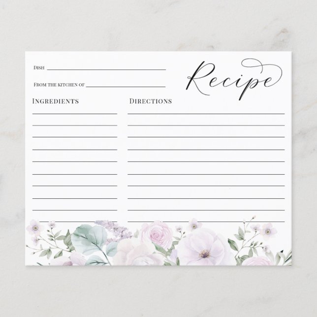 Violet Lavender Flowers Bridal Shower Recipe card (Front)