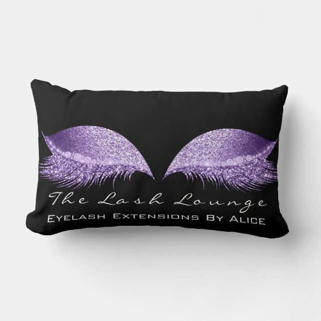 Violet Lavender Glitter Black Makeup Lashes Beauty Lumbar Cushion (Front)