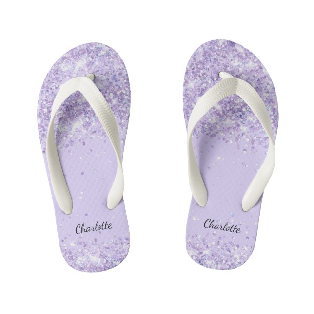 Violet lavender glitter drips name girl kid's flip flops (Footbed)