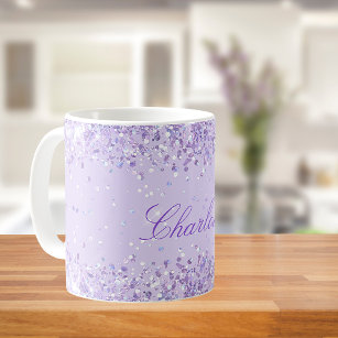 Violet lavender glitter dust name script elegant coffee mug