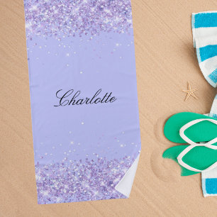 Violet lavender glitter name elegant beach towel