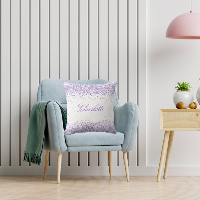 Violet lavender glitter name script elegant cushion (Creator Uploaded)