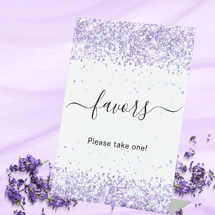 Violet lavender glitter white party favour pedestal sign