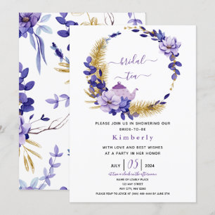 Violet Lavender & GoldFloral Bridal Tea Invitation