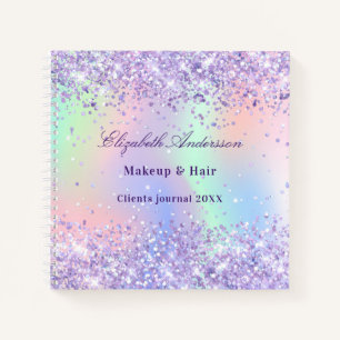 Violet lavender holographic name business notebook