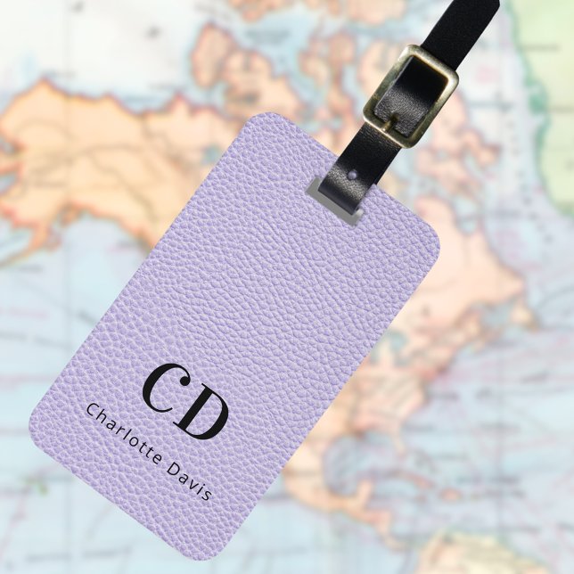Violet lavender leather monogram name luggage tag (Creator Uploaded)