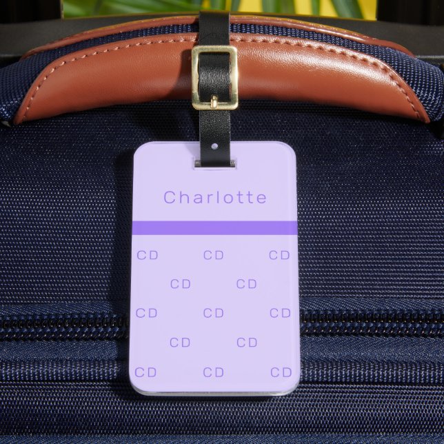 Violet lavender monogram initials name elegant luggage tag (Front Insitu 2)