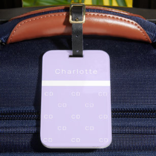 Violet lavender monogram initials pattern name luggage tag
