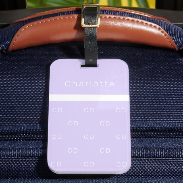 Violet lavender monogram initials pattern name luggage tag (Front Insitu 2)