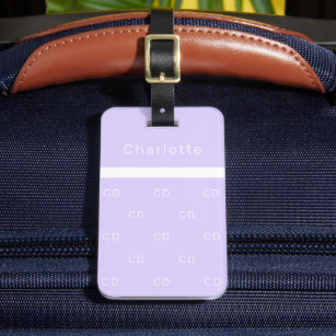 Violet lavender name elegant modern initials luggage tag