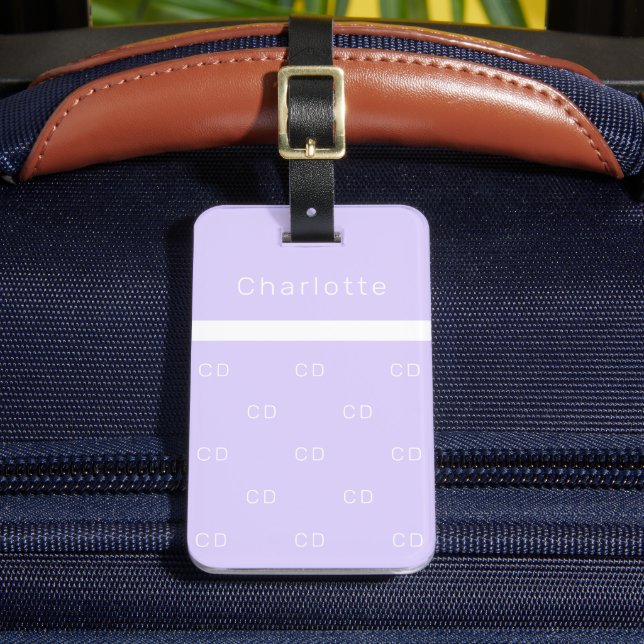 Violet lavender name elegant modern initials luggage tag (Front Insitu 2)