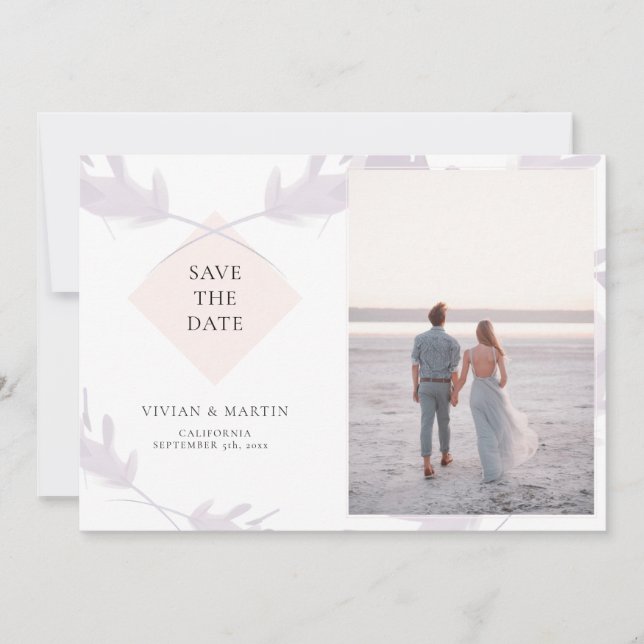 Violet Lavender & Peach Photo Save The Date Invitation (Front)
