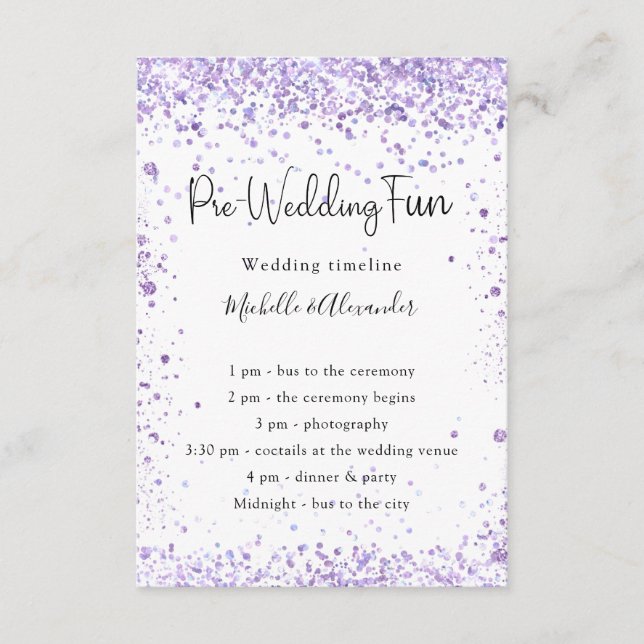Violet lavender pre wedding program enclosure card (Front)