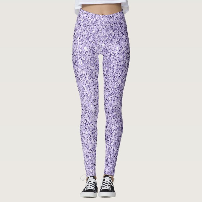 Violet lavender purple glitter faux sparkles leggings (Front)