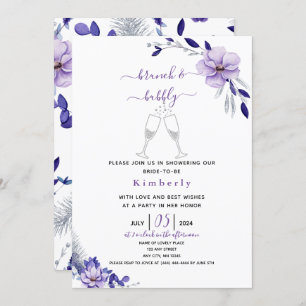 Violet Lavender & Silver Floral Bridal Brunch Invitation