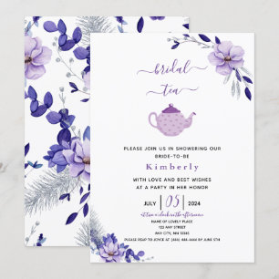 Violet Lavender & Silver Floral Bridal Tea Invitation