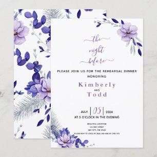 Violet Lavender & Silver Floral Rehearsal Dinner I Invitation