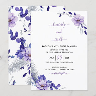 Violet Lavender & Silver Floral Wedding Invitation