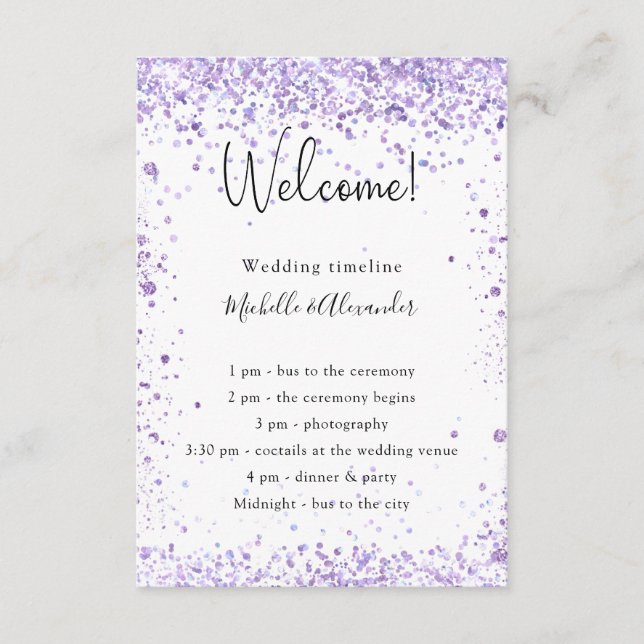 Violet lavender wedding program details enclosure card (Front)