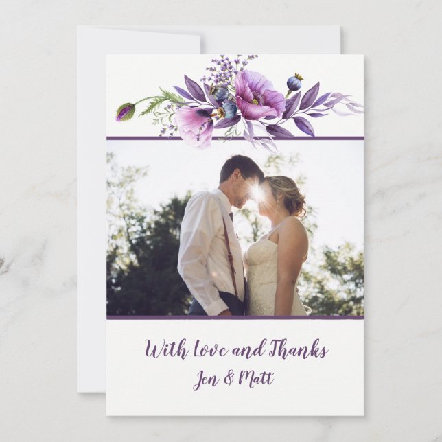 Violet Lavender Wildflowers Photo Thank You Cards (Front)