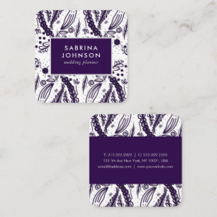 Violet leaves flowers polka dots pattern square business card