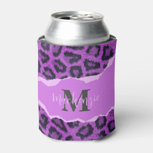 Violet Leopard Print Can Cooler