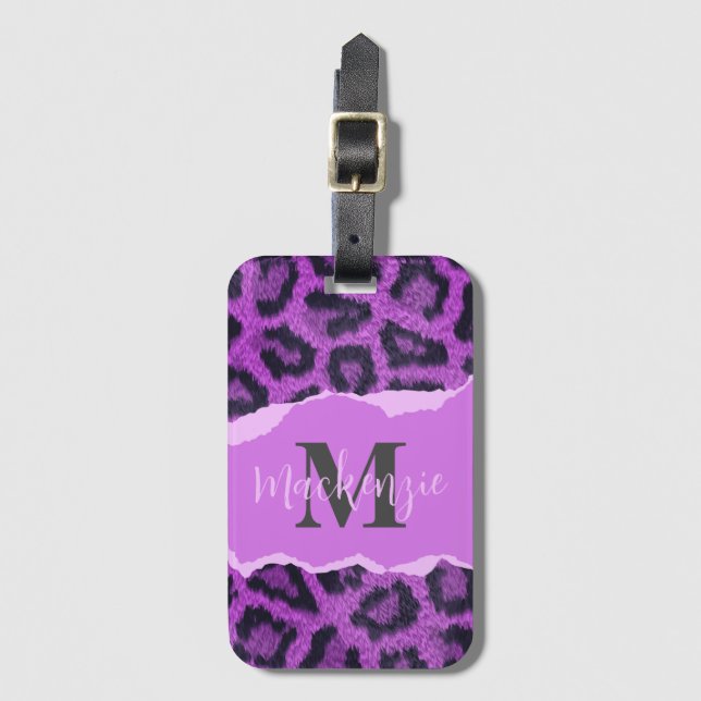 Violet Leopard Print Luggage Tag (Front Vertical)