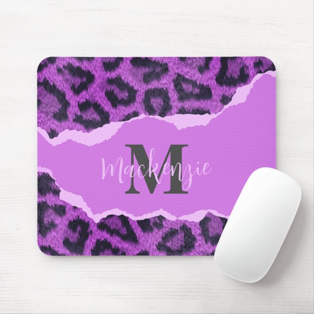 Violet Leopard Print Mouse Mat (With Mouse)
