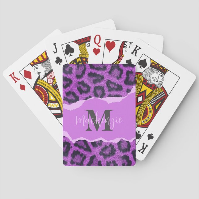 Violet Leopard Print Playing Cards (Back)