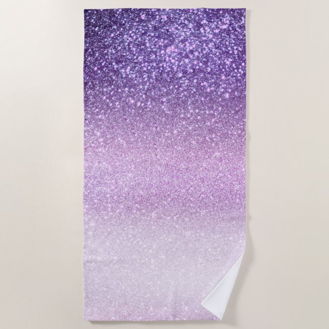 Violet Lilac Pastel Purple Triple Glitter Ombre Beach Towel (Front)