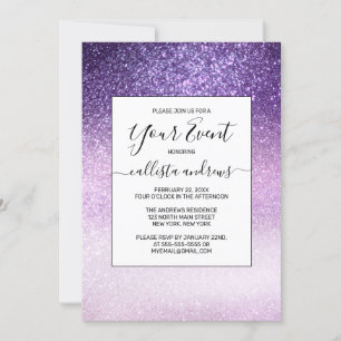 Violet Lilac Pastel Purple Triple Glitter Ombre Invitation