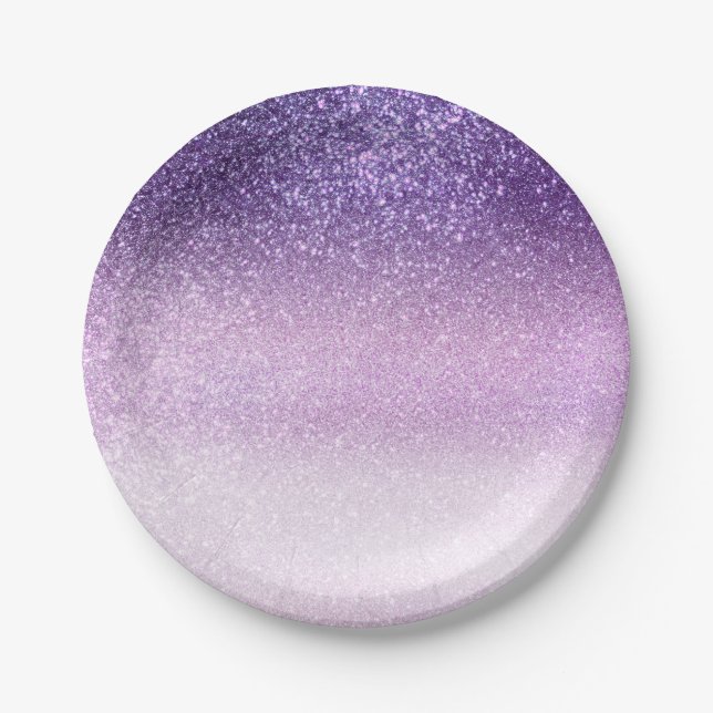 Violet Lilac Pastel Purple Triple Glitter Ombre Paper Plate (Front)