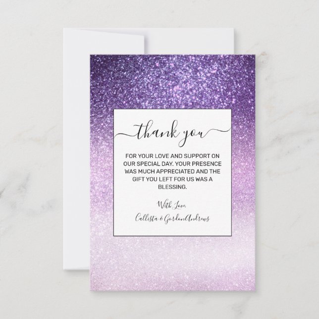 Violet Lilac Pastel Purple Triple Glitter Ombre Thank You Card (Front)