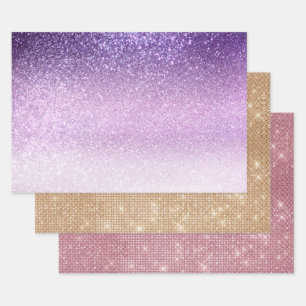 Violet Lilac Pastel Purple Triple Glitter Ombre Wrapping Paper Sheet