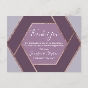 Violet Lilac Purple Rose Gold Hexagon Thank You Postcard