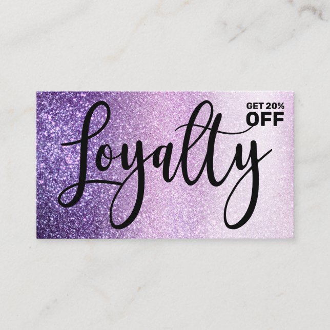 Violet Lilac Purple Triple Glitter Typography Loyalty Card (Front)