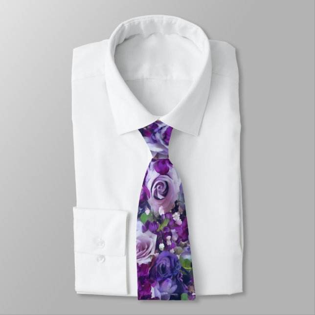 Violet Lilac Rose Flowers Garden Tie (Tied)